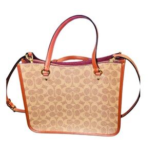 Coach Tyler Carryall Beige/Brown Signature Embossed Leather Tote